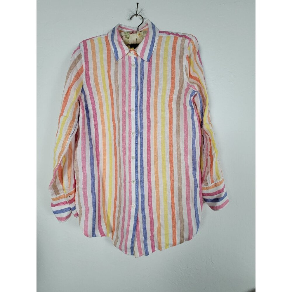 Talbots Multicolor Striped Linen Button-Up Shirt Size Small Long Sleeve Casual